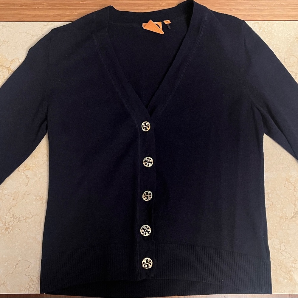 Tory Burch Merino Wool Navy Cardigan Medium